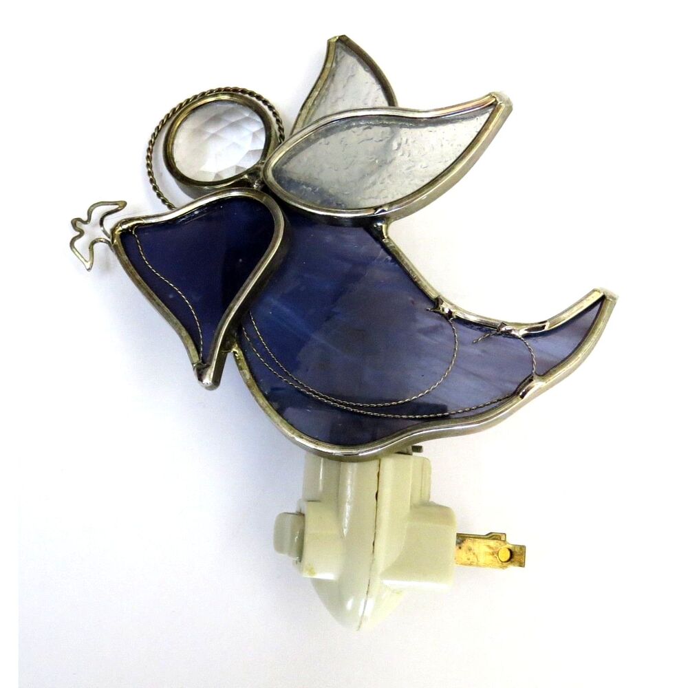 Stained Glass Angel Nightlight with Dove Purple/Clear EUC - Picture 1 of 5